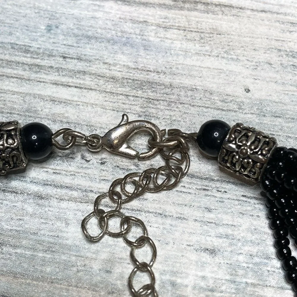 Black Multi-Strand Seed Bead Necklace Pendant ‎ 15